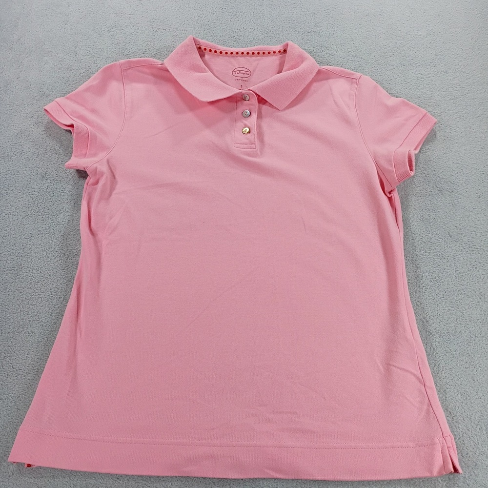 Talbots Women Petites Polo Shirt Pink S Short Sleeve Cotton Blend Stretch
